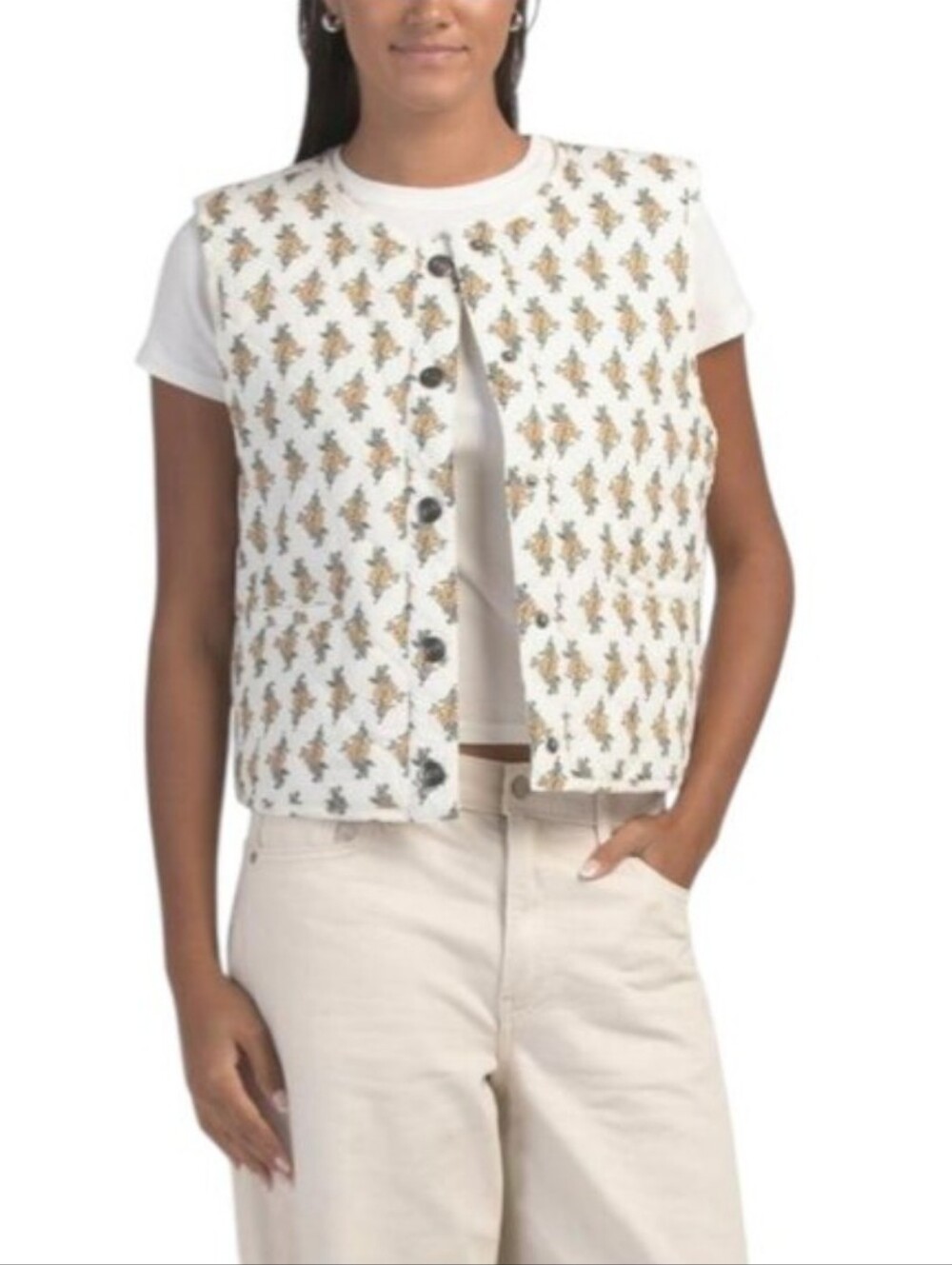Lucky Brand Floral Quilted Vest Size XL